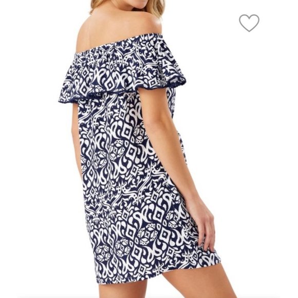 Tommy Bahama Ikat Diamond Off-The-Shoulder Linen Dress - Picture 2 of 8